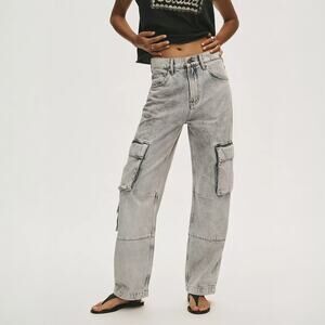 MOTHER The Side Dish Cargo Skimp Jeans in Salt and Pepper Size 33 NWT